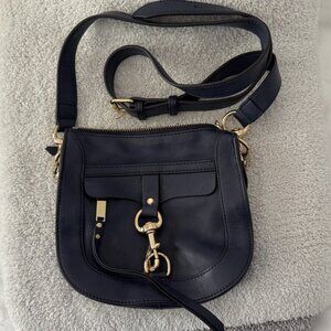 Rebecca Minkoff Navy Blue with Gold Dog Clip Cross-Body Saddle Bag